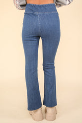 VERY J Crossover Waist Stretchy Flare Denim Leggings - Stylish & Comfortable Fit